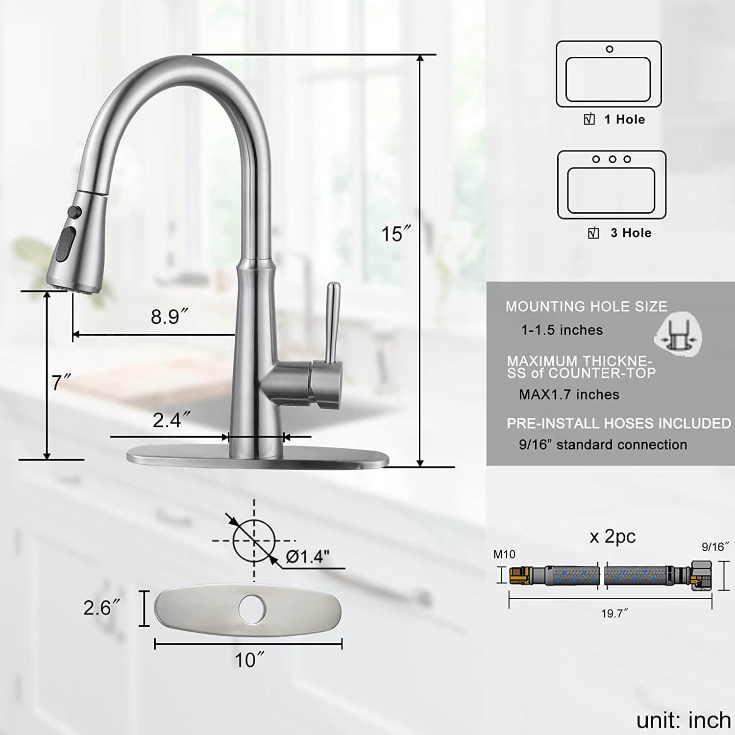 wowow kitchen sink faucets pull down brushed nickel
