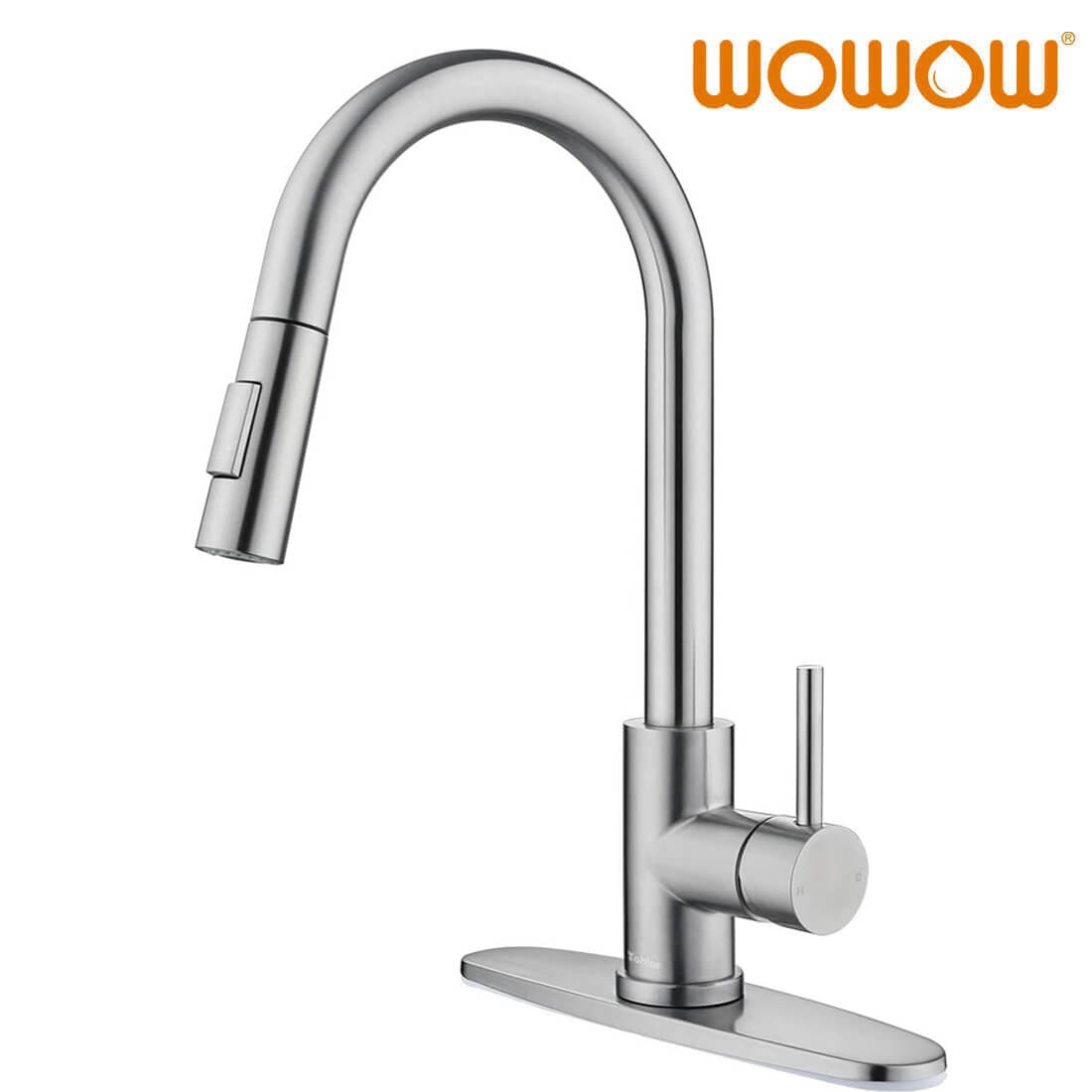 wowow kitchen sink mixer tap pull out spray brushed nickel 1