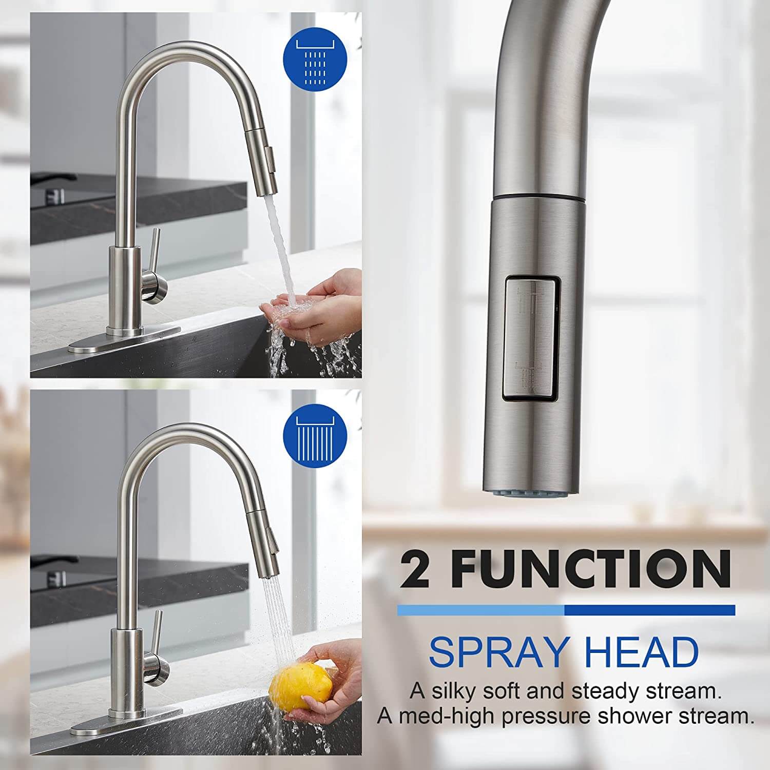wowow kitchen sink mixer tap pull out spray brushed nickel 7