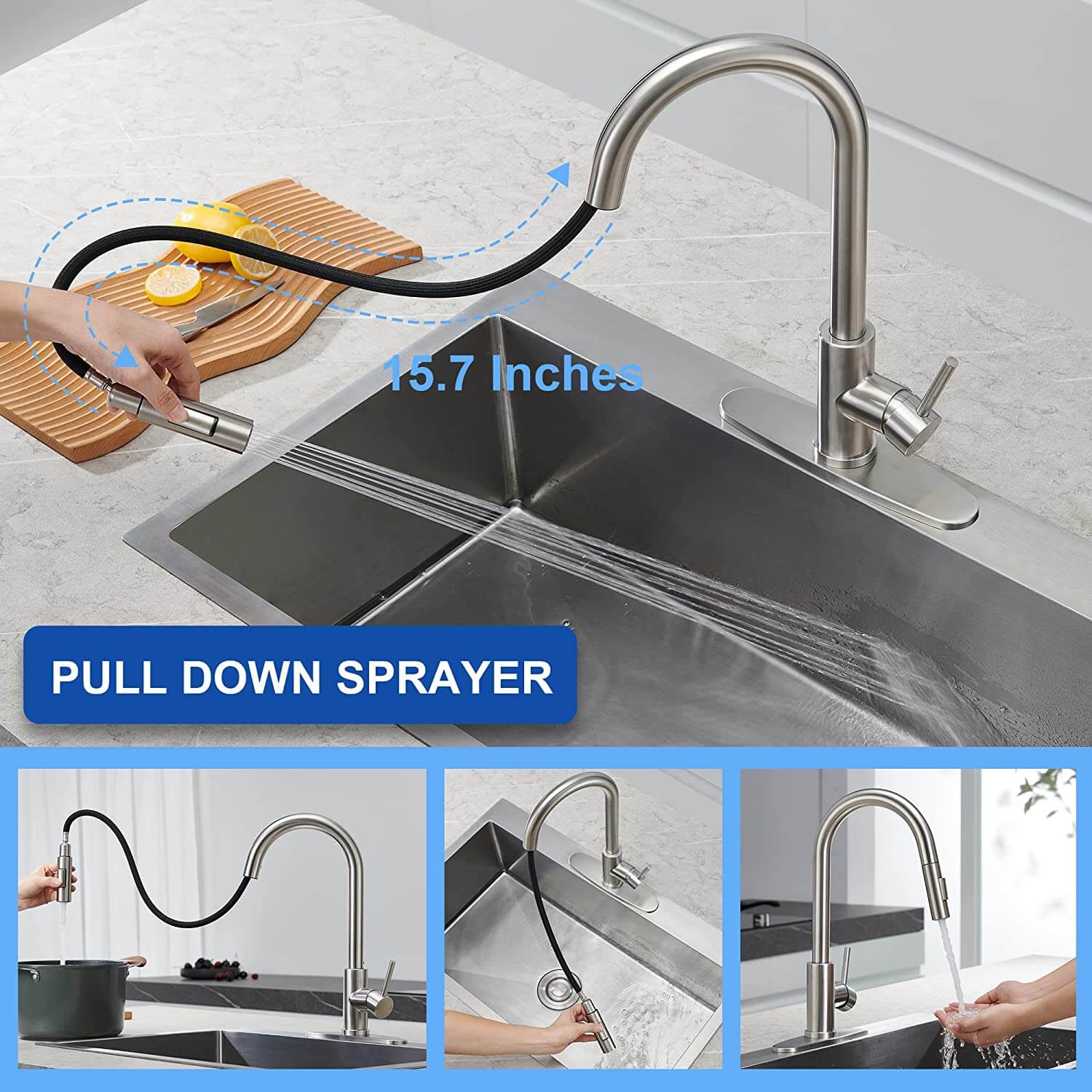 wowow kitchen sink mixer tap pull out spray brushed nickel 8