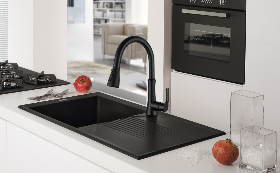 WOWOW Matte Black Pull Down Spray Kitchen Faucet 14 matte black pull down spray kitchen faucet