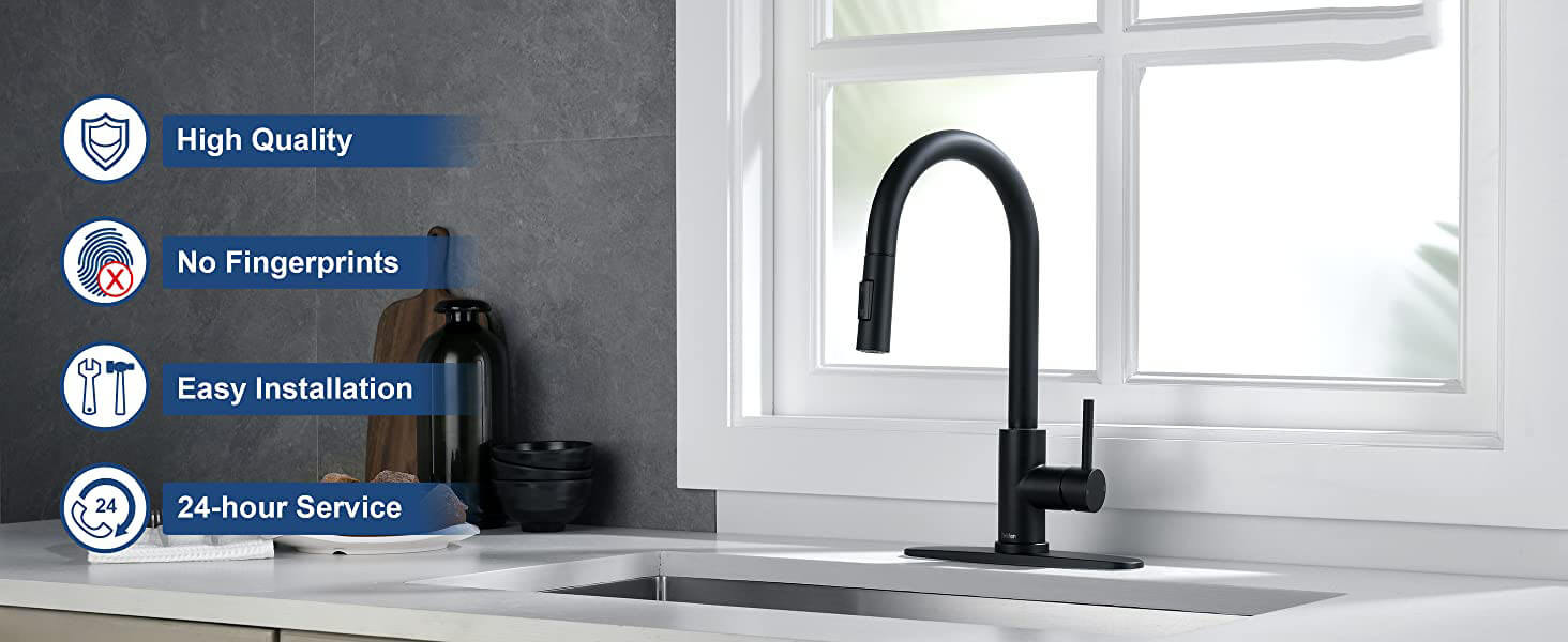 wowow matte black pull down spray kitchen faucet 3 1