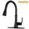 wowow matte black pull down spray kitchen faucet 5 1