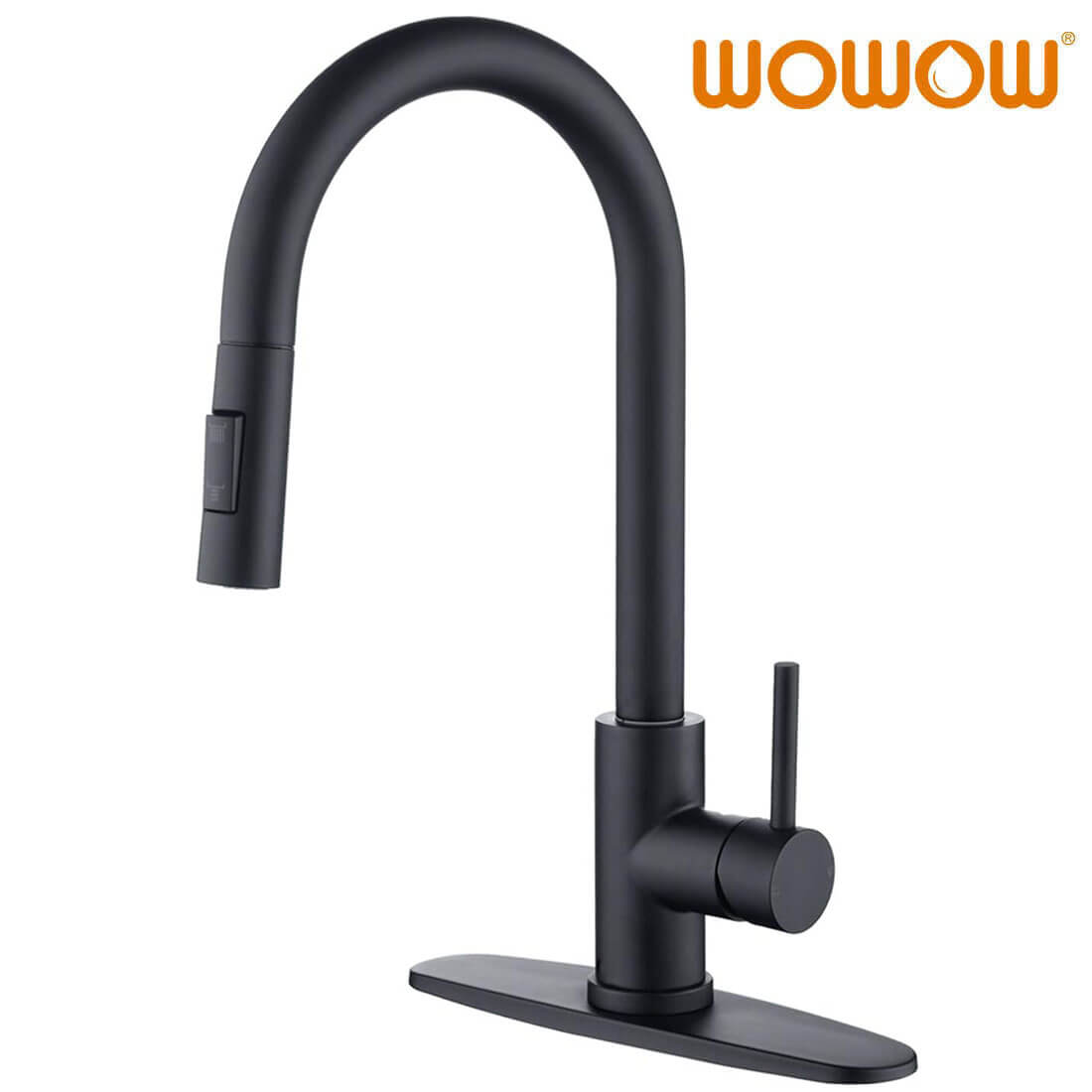 wowow matte black pull down spray kitchen faucet 9