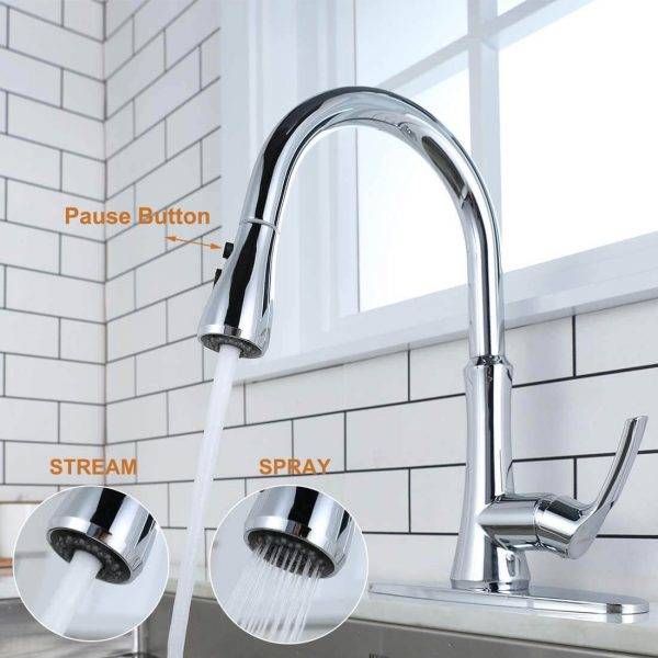 wowow single handle kitchen faucet with pull down spray chrome 1 5