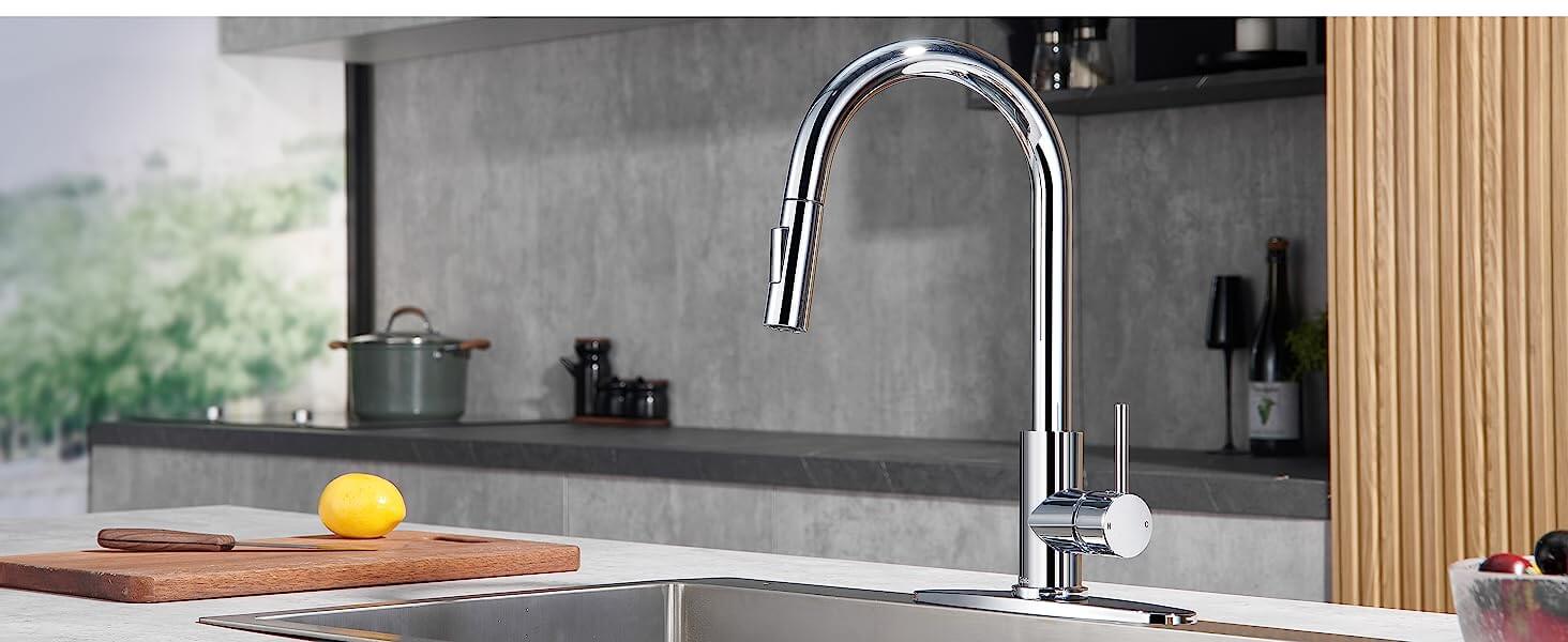 wowow single handle kitchen faucet with pull down spray chrome 10