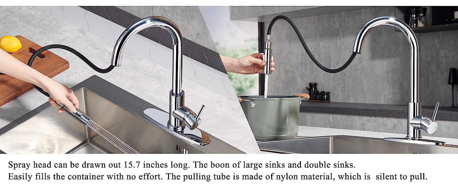 wowow single handle kitchen faucet with pull down spray chrome 2 4