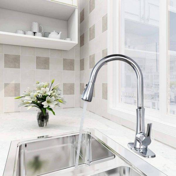 wowow single handle kitchen faucet with pull down spray chrome 7 2