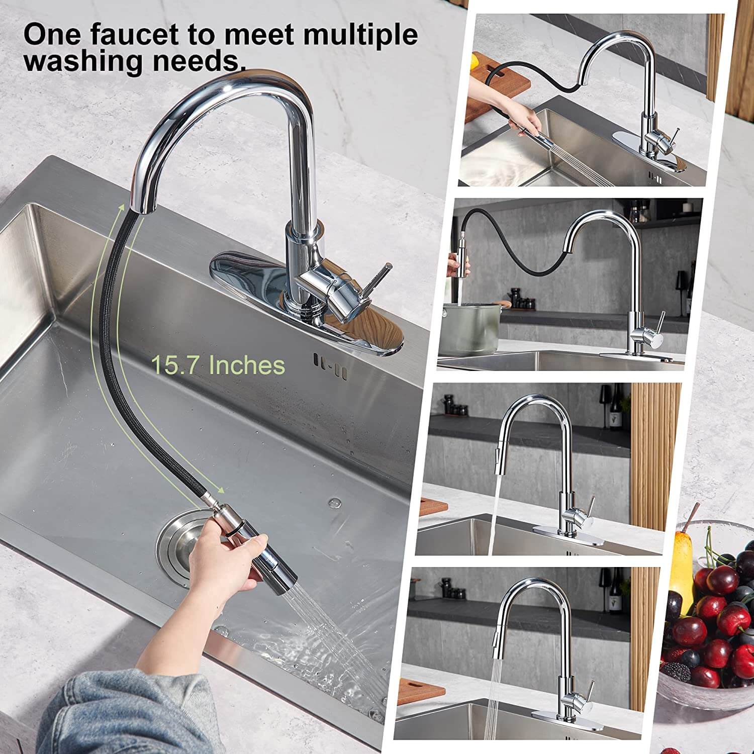wowow single handle kitchen faucet with pull down spray chrome 7 3