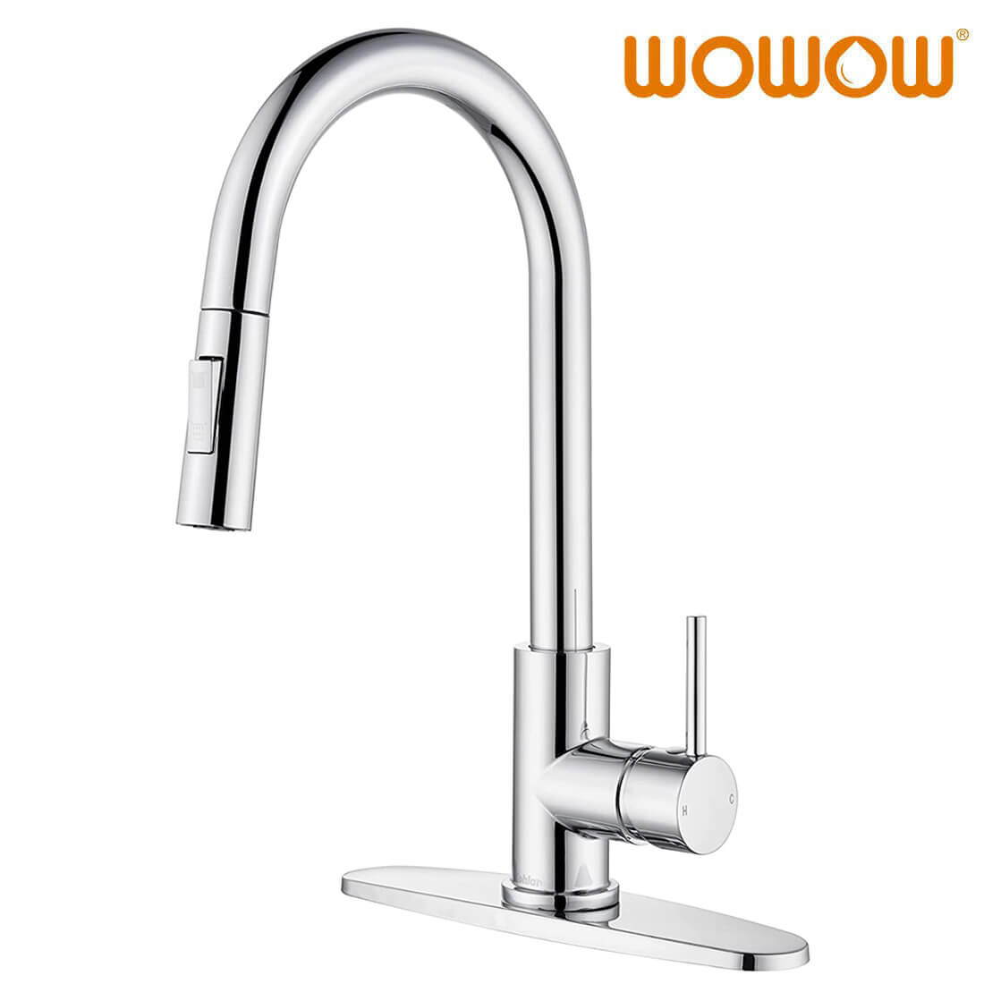 wowow single handle kitchen faucet with pull down spray chrome 9