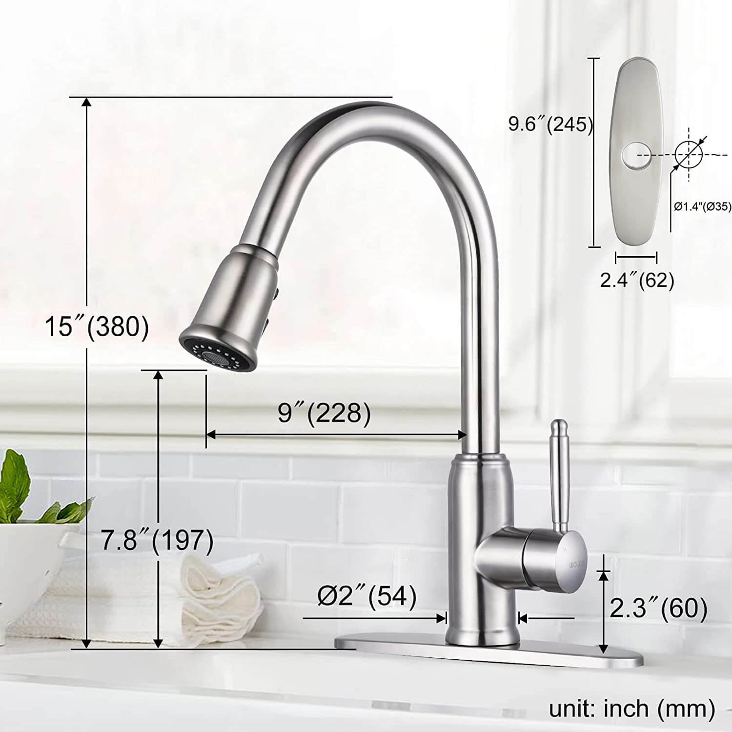 wowow top rated pull down kitchen faucets brushed nickel