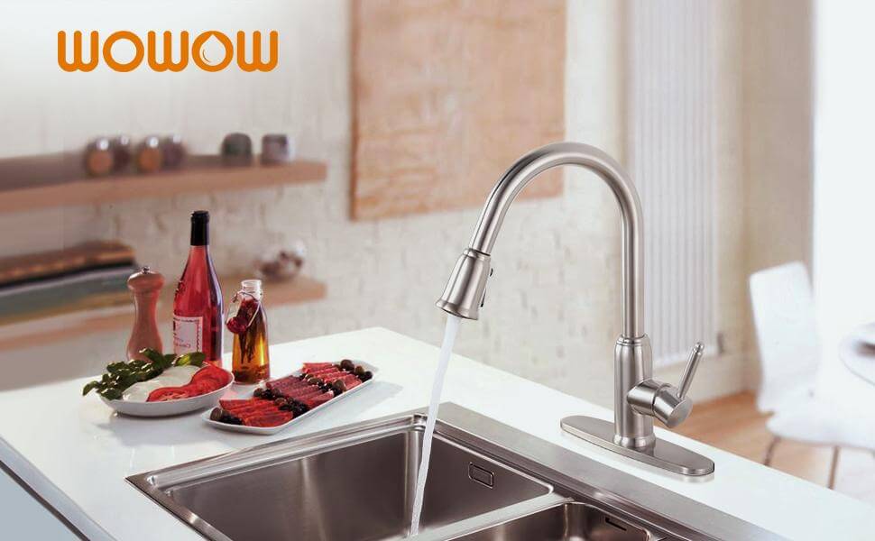 wowow top rated pull down kitchen faucets brushed nickel