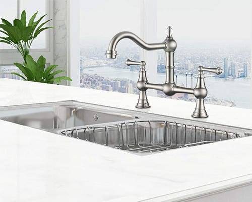two handle kitchen faucet with pull down sprayer