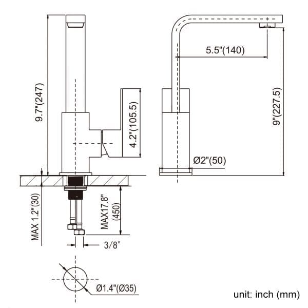 3 2312301B 6 WOWOW Flat Black Kitchen Faucet