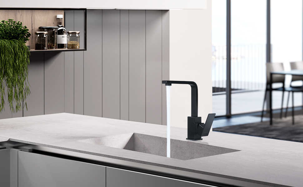 WOWOW Black Square Kitchen Faucets