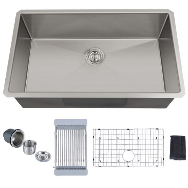 WOWOW Single Bowl Kitchen Sink With Grid And Drain 30 inch 1 1 1