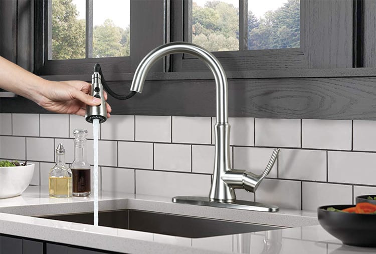 brushed stainless steel kitchen tap