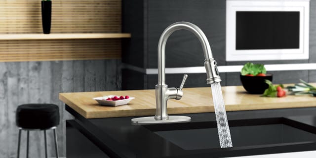 brushed steel pull out kitchen tap 2