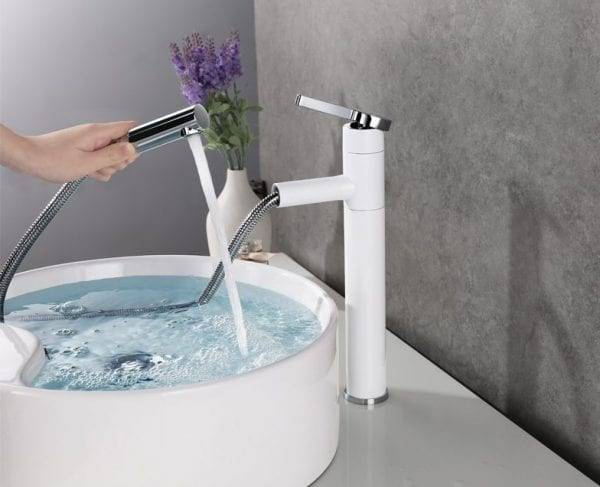 13WOWOW High Basin Mixer Taps White With 360 Degree Rotating Spout 1