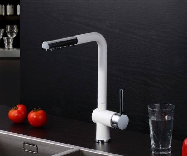 22 WOWOW White Single Lever Kitchen Faucet Pull Out Spray 5
