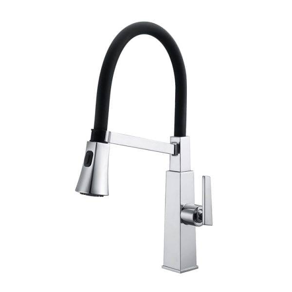 Pull Down Rubber Hose Kitchen Faucet Black