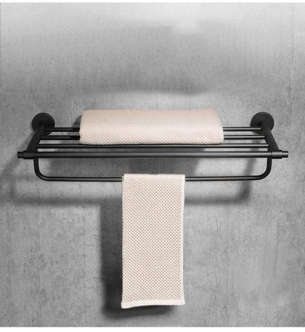 29 1Modern Matte Black Towel Rack With Shelf