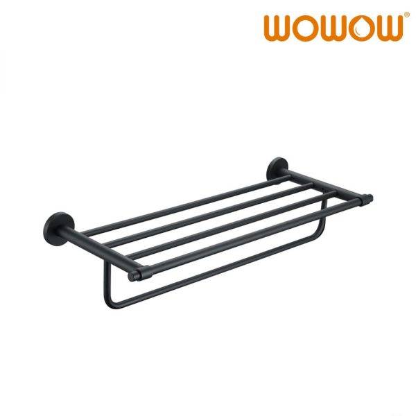 Modern Matte Black Towel Rack With Shelf