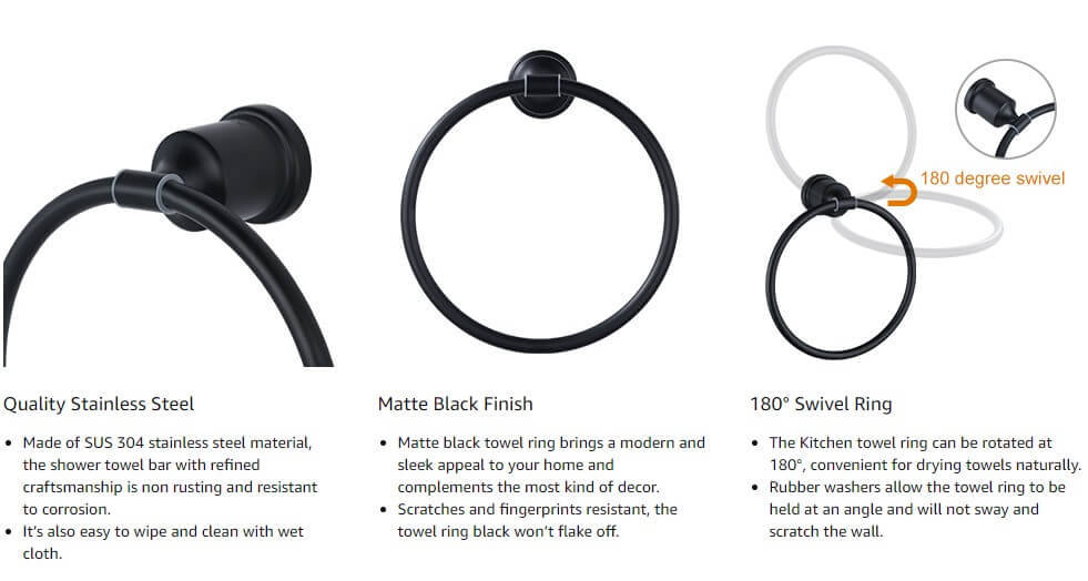 wowow round towel ring matte black