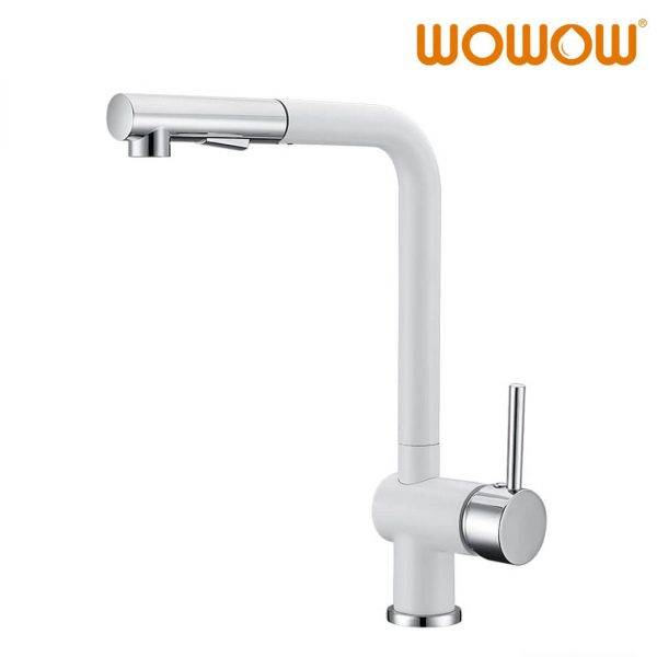 wowow white single lever kitchen faucet pull out spray