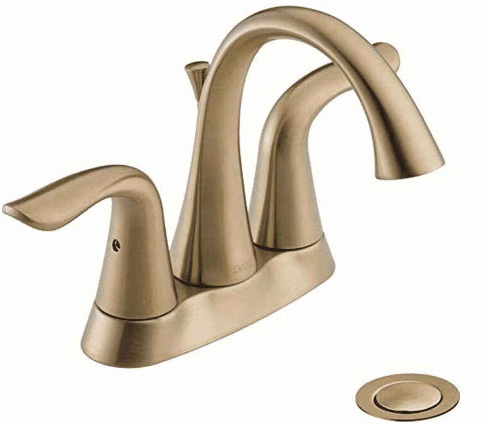Vodovodný kohútik Delta faucet Lahara Gold, kúpeľňový faucet centerset, technológia diamantového tesnenia, montáž kovového odtoku, šampanský bronz 2538-CZMPU-DST