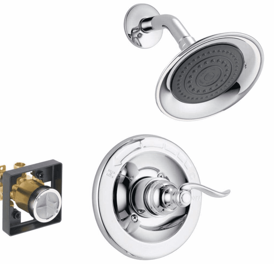 3.2 Delta Faucet Windemere Single Function Shower Trim Kit with Single Spray Shower Head Chrome BT14296 Valve Included 1
