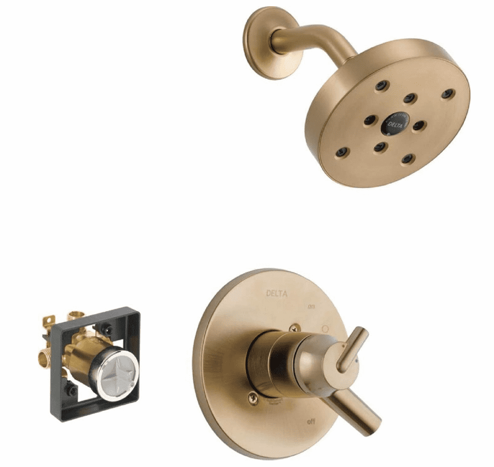 Delta Faucet Trinsic 17 Series Dual-Function Shower Trim Kit with Single-Spray H2Okinetic Shower Head, Champagne Bronze T17259-CZ (Valve Included)