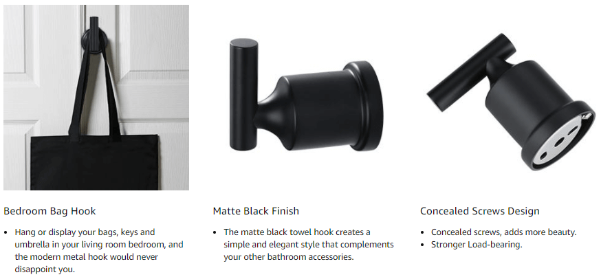 wowow matte black wall mounted towel hooks