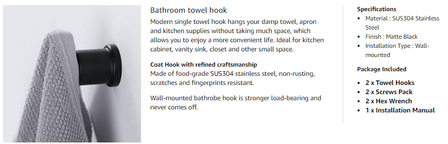 wowow matte black wall mounted towel hooks