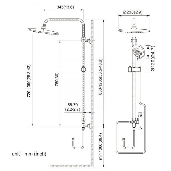 3 Arcora Thermostatic Shower System Chrome With Rainfall Shower 3 4