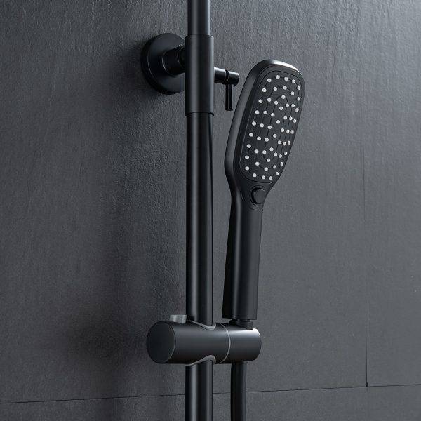 Termosztatikus zuhanytartó falra szerelhető matt fekete rozsdamentes acél 3 funkció kézi permetezővel 1