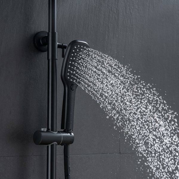 Termosztatikus zuhanytartó falra szerelhető matt fekete rozsdamentes acél 3 funkció kézi permetezővel 4