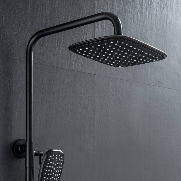 Termosztatikus zuhanytartó falra szerelhető matt fekete rozsdamentes acél 3 funkció kézi permetezővel 7