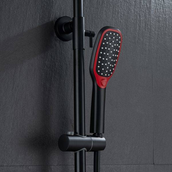 Thermostatic Shower System Rain Shower Head with Handheld Sets කළු සහ රතු 1