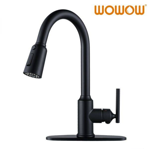wowow kitchen faucets with pull down sprayer matte black high arc