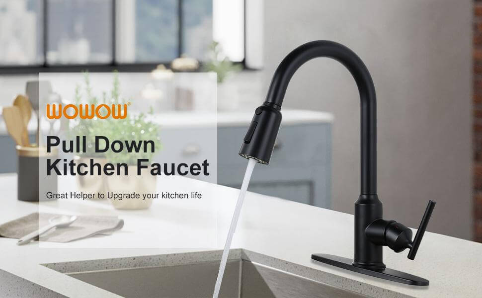 wowow kitchen faucets with pull down sprayer matte black stainless steel