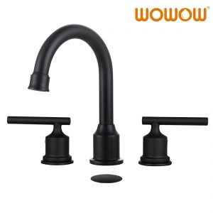 WOWOW 2 Handle 8 inch Widespread Bathroom Sink Faucet with Pop Up Drain Matte Black Basin Faucet Mixer Taps