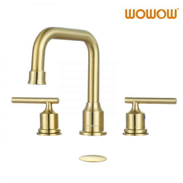wowow 2 handle golden widespread bathroom sink faucet with pop up drain 2