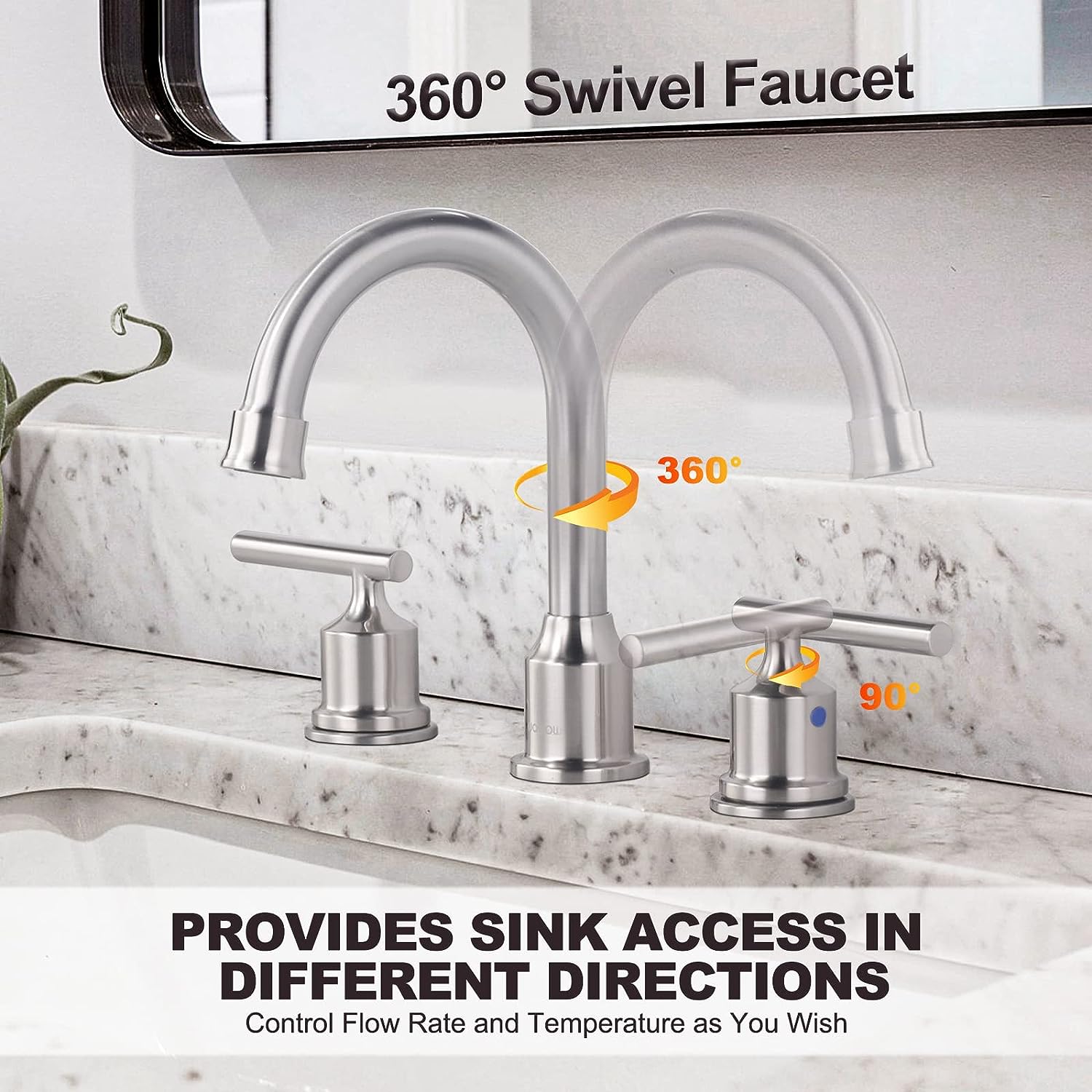 wowow widespread bathroom faucet 360 degree swivel brushed nickel bathroom sink faucet 2