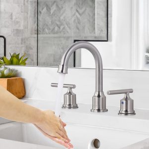 wowow widespread bathroom faucet 360 degree swivel brushed nickel bathroom sink faucet 5
