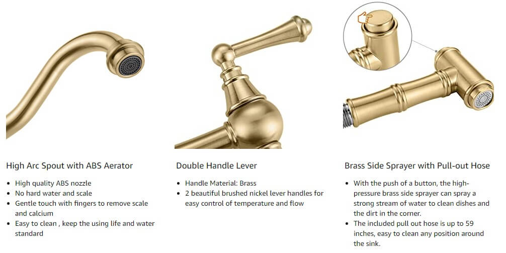 wowow bridge brushed golden kitchen faucet brass with side sprayer