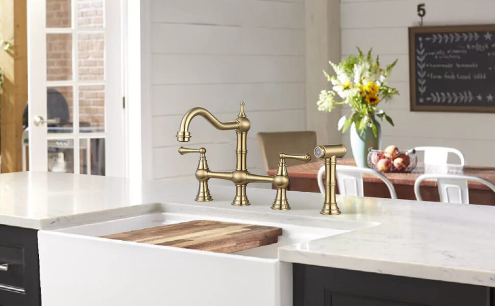 wowow bridge brushed golden kitchen faucet brass with side sprayer