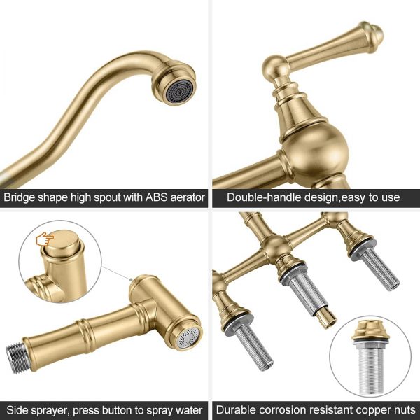 wowow bridge kitchen faucet brass with side sprayer 1