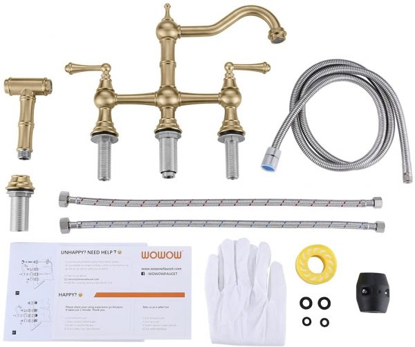 wowow bridge kitchen faucet brass with side sprayer 2