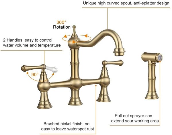 wowow bridge kitchen faucet brass nga adunay side sprayer 4